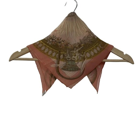 HERMES Petit Carre - Pink Brown Yellow Silk Scarf 151-072525 - Picture 2 of 5